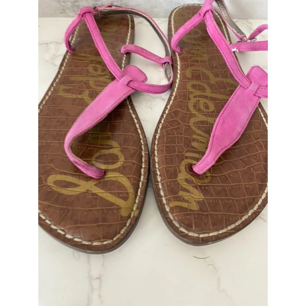 Sam Edelman Gigi Thong Sandal Sz 10 Pink Suede Ankle Buckle Boho Beachy Resort